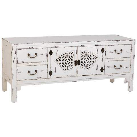 Mobile Basso In Legno Laccato Bianco, 4 Cassetti 2 Porte 120x40x50h Cm - Foto 1