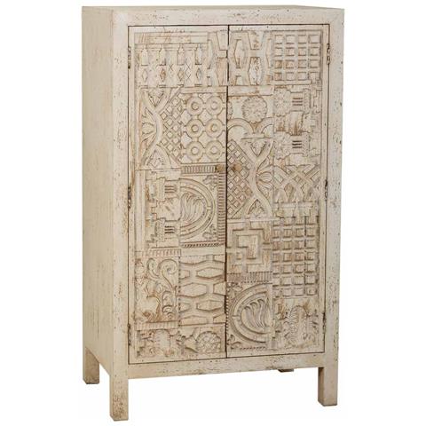 Armadio In Legno Intagliato Artigianalmente A 2 Ante Beige 78x35x140 - Foto 1