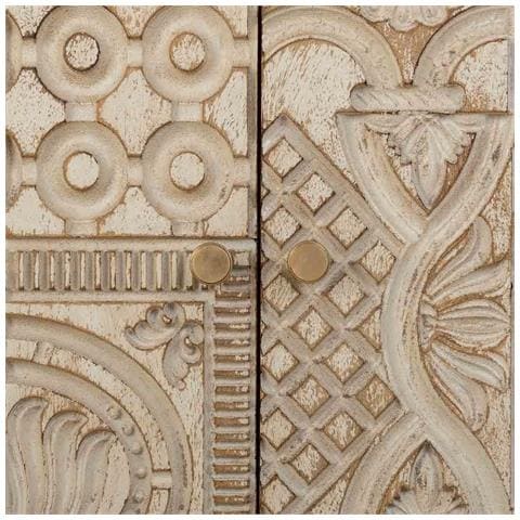 Armadio In Legno Intagliato Artigianalmente A 2 Ante Beige 78x35x140 - Foto 8