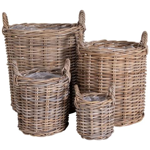 Set Di 4 Cesti Caor In Rattan Kubu Naturale - Misure Assortite - Foto 1