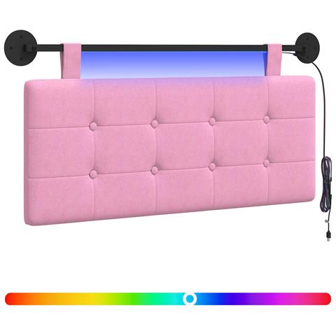 Testiera sospesa Con luce LED Rosa Tessuto - Foto 1