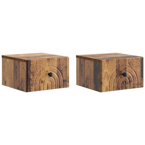 Mobiletto da notte a muro 2 pcs Legno antico 33 x 34,5 x 20 cm - Foto 1