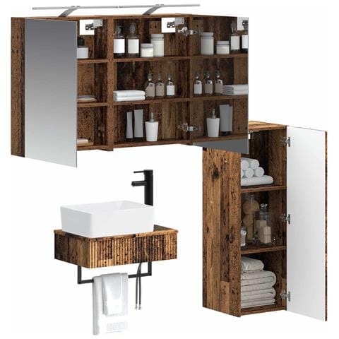 Set di Armadi da Bagno 4 pcs Legno antico 50 x 14,5 x 70 cm - Foto 2