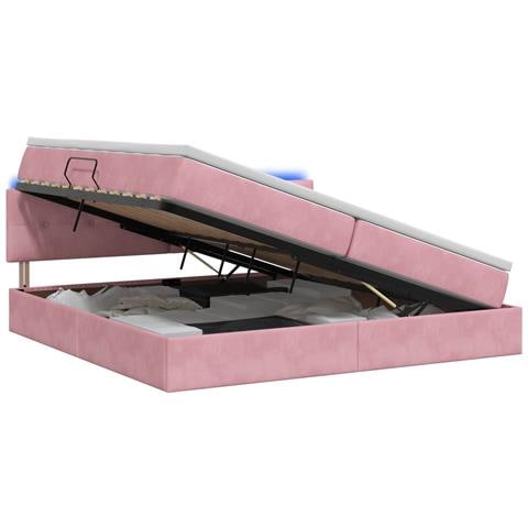 Letto con contenitore LED e materasso Rosa 200 x 200 cm Velluto - Foto 1