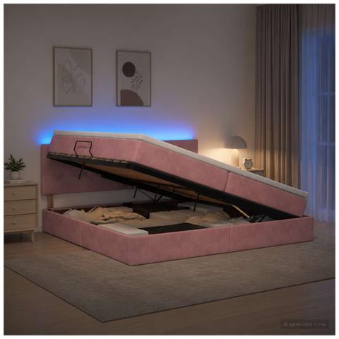 Letto con contenitore LED e materasso Rosa 200 x 200 cm Velluto - Foto 2