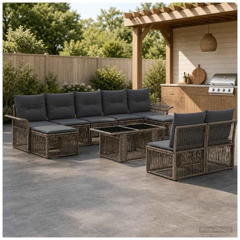 Set Divano da Giardino 10 pz Grigio e Grigio Scuro polyrattan - Foto 2