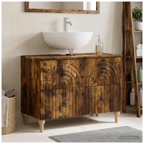 Armadio per Lavabo da Bagno ALKMAAR Rovere Fumo 82 x 41 x 59 cm - Foto 2