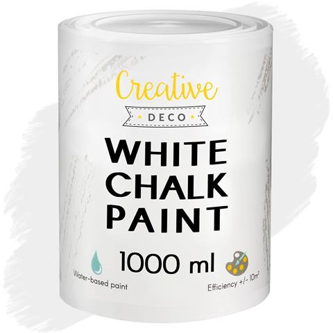 Chalk Paint Bianca | 1l | Vernice Per Legno | Pittura Gesso Opaca Lavabile | Perfetta Per Ristrutturazione Di Mobili Decorazione E Decoupage | Possibile Effetto Gradiente E Strofinamento - Foto 1