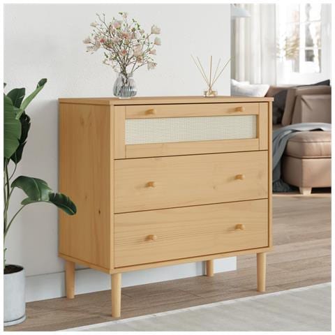 Cassettiera Senja Aspetto Rattan Marrone 80x40x80 Cm Legno Pino - Foto 12