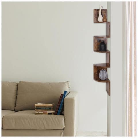 Libreria Scaffale Mensole Parete Angolare Moderna 5 Ripiani Angolo Industriale - Foto 2