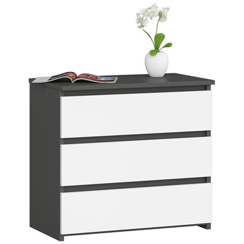 Comodino CL3, 3 cassetti, 60x35x57 cm, Colore Grigio Grafite e Bianco - Foto 1