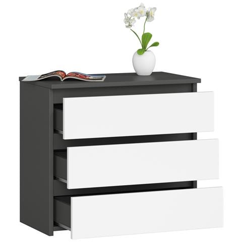 Comodino CL3, 3 cassetti, 60x35x57 cm, Colore Grigio Grafite e Bianco - Foto 2