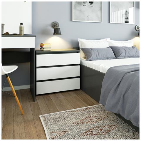 Comodino CL3, 3 cassetti, 60x35x57 cm, Colore Grigio Grafite e Bianco - Foto 4