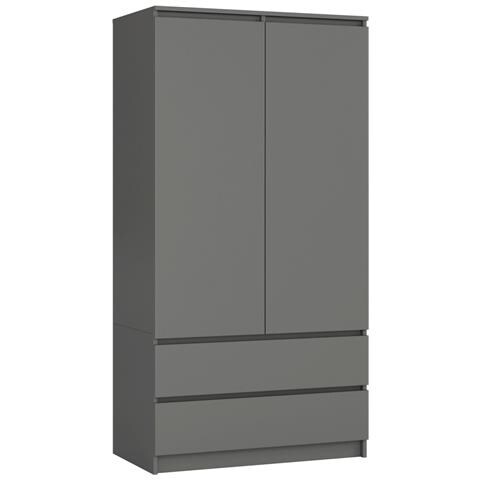 Armadio A 2 Ante Battenti E Cassetti S90, 90x51x180 cm, Colore Grigio Grafite - Foto 1