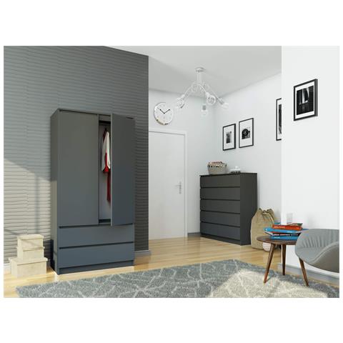 Armadio A 2 Ante Battenti E Cassetti S90, 90x51x180 cm, Colore Grigio Grafite - Foto 4