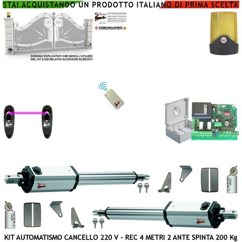 Kit Automazione Cancello 4 Metri 2 Ante Motori 230 V Stelo Retrattile Autobloccante Radiocomando Fotocellule Faro Cart - Foto 1