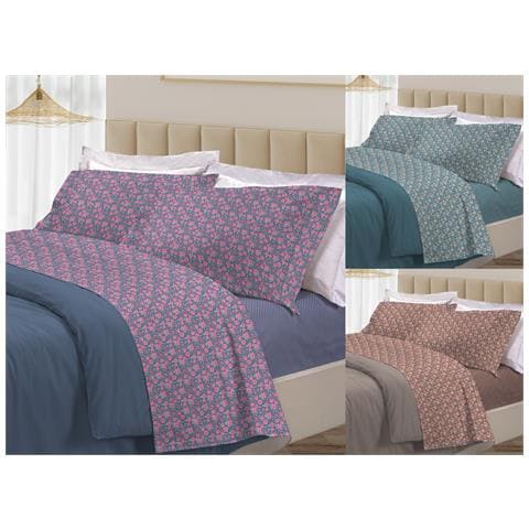 Completo Lenzuola Letto 100% Cotone Made Italy 3027 Disegno Provenza Matrimoniale Marrone - Foto 2