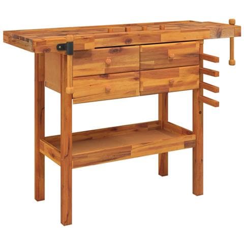 Banco Lavoro Cassetti E Morse 124x52x83cm Legno Massello Acacia - Foto 1