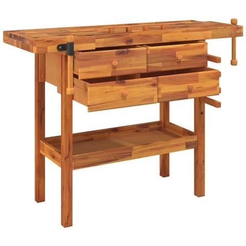 Banco Lavoro Cassetti E Morse 124x52x83cm Legno Massello Acacia - Foto 10