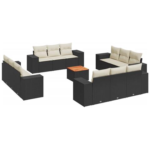 Set Divani da Giardino 13pz con Cuscini Nero in Polyrattan - Foto 1