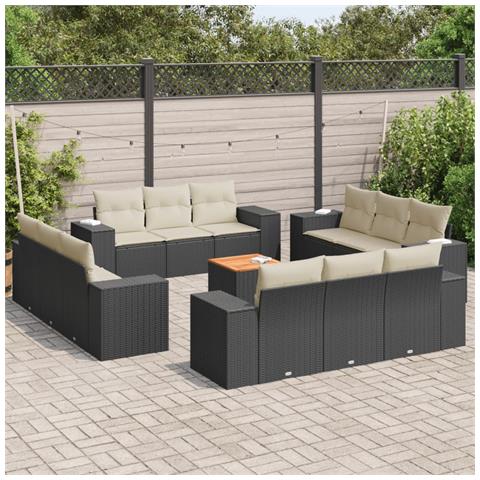 Set Divani da Giardino 13pz con Cuscini Nero in Polyrattan - Foto 2