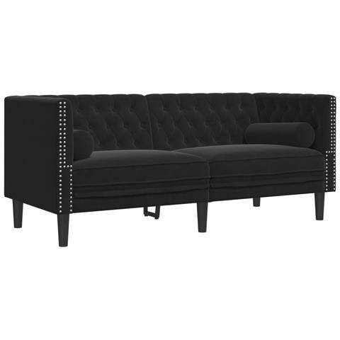 Divano Chesterfield Con Rinforzi 2 Posti Nero In Velluto - Foto 2