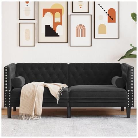 Divano Chesterfield Con Rinforzi 2 Posti Nero In Velluto - Foto 1