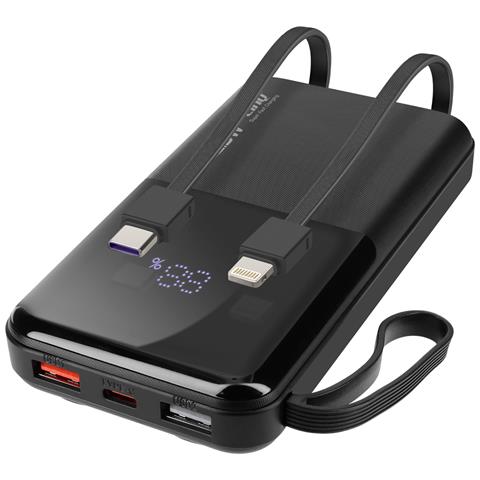 Batteria Di Riserva Da 10000mah Con Cavi Lightning E Usb-c, Bianco - Foto 1