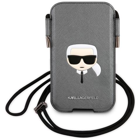 Custodia Per Smartphone 6,1 Pollici Con Cavo Saffiano Modello Karl Head, Grigio - Foto 1