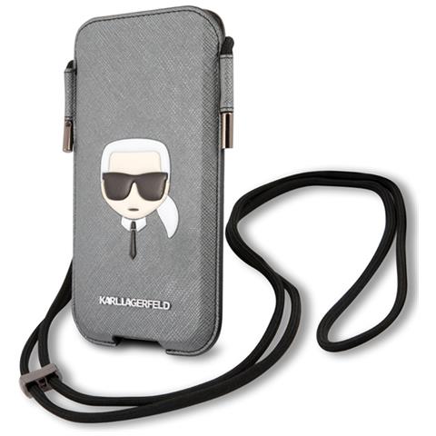 Custodia Per Smartphone 6,1 Pollici Con Cavo Saffiano Modello Karl Head, Grigio - Foto 2