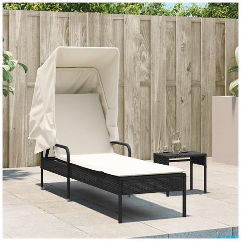 Lettino Prendisole Con Baldacchino Nero In Polyrattan - Foto 3