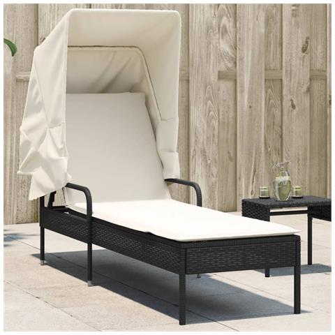 Lettino Prendisole Con Baldacchino Nero In Polyrattan - Foto 1