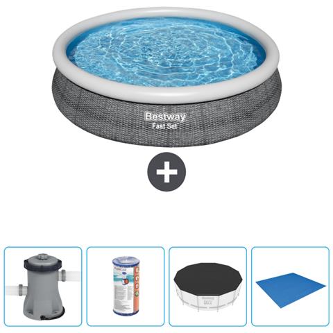 Piscina Fuori Terra - In Giro - 366x76 Cm - Grigio - Include Accessori Coordinati Cb52 - Foto 1