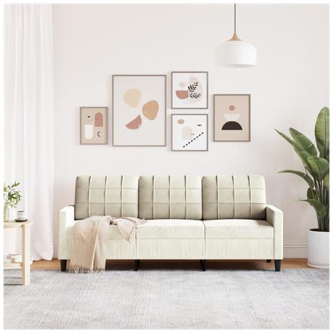 Divano A 3 Posti Crema 180 Cm In Velluto - Foto 2