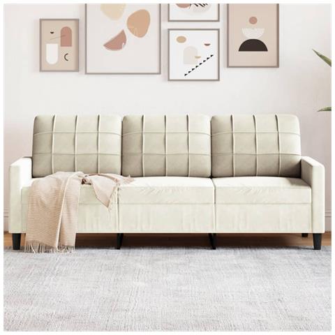 Divano A 3 Posti Crema 180 Cm In Velluto - Foto 8