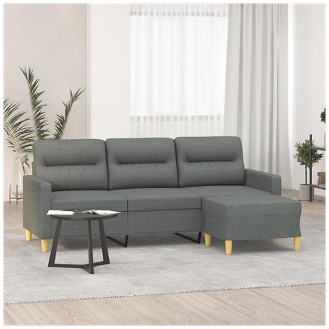 Divano a 3 Posti con Poggiapiedi Grigio Scuro 180cm in Tessuto - Foto 2