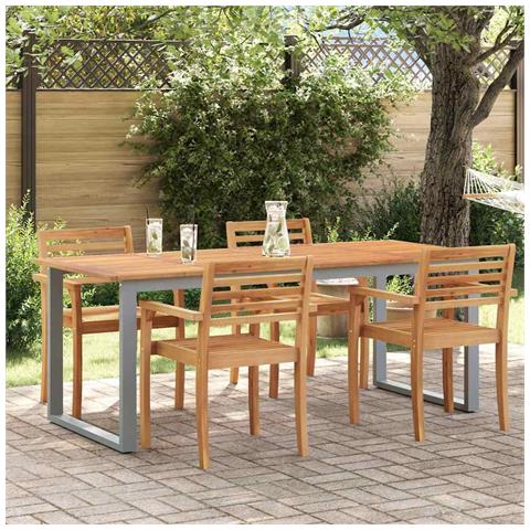 Tavolo da pranzo da esterno  Grigio 200x90x75 cm Acciaio e Legno Massello di Acacia - Foto 2