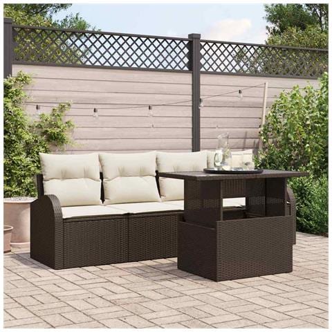 Set di divani da giardino  5 pezzi con cuscini in rattan poligonale marrone, Divano da giardino  2 posti con spazio di stoccaggio e cuscini in rattan poligonale marrone - Foto 2