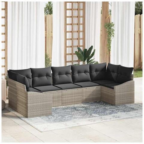 Set di divani da giardino 7 pezzi con cuscini Grigio chiaro Rattan PE - Foto 2