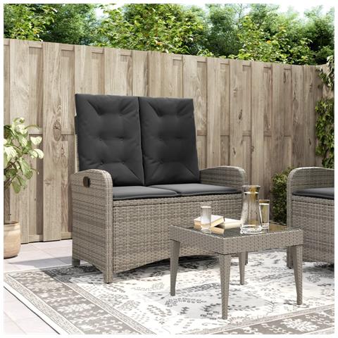 Panca Reclinabile da Giardino con Cuscini Grigia in Polyrattan - Foto 2