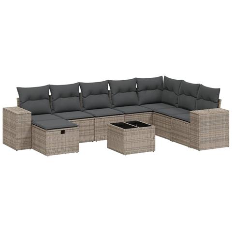 Set Divano da Giardino 9 pz con Cuscini Grigio in Polyrattan - Foto 1