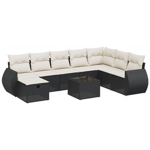 Set Divani da Giardino 9 pz con Cuscini Nero in Polyrattan - Foto 1