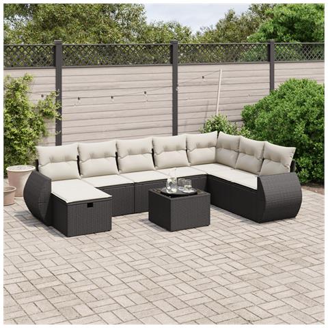 Set Divani da Giardino 9 pz con Cuscini Nero in Polyrattan - Foto 2