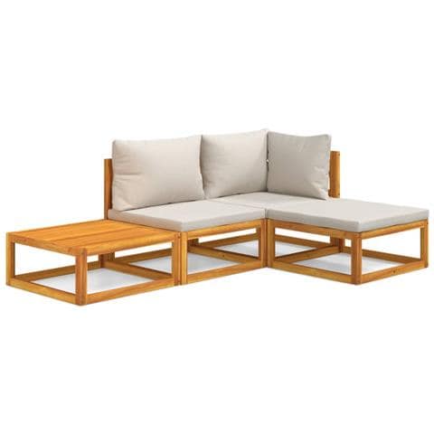 Set Salotto Giardino 4pz Cuscini Grigio Chiaro Legno Massello - Foto 1