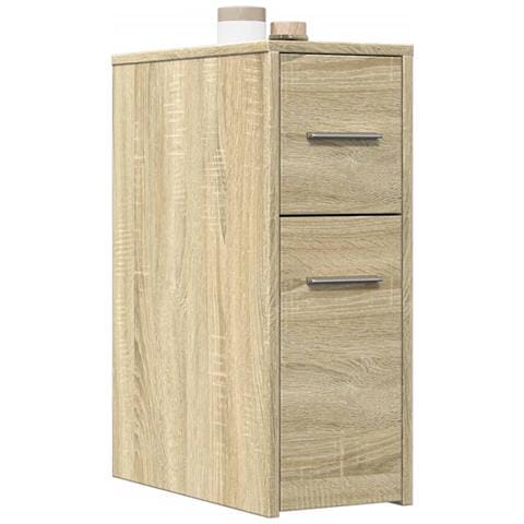 Armadietto da Bagno Stretto con Ruote Rovere Sonoma Truciolato - Foto 2