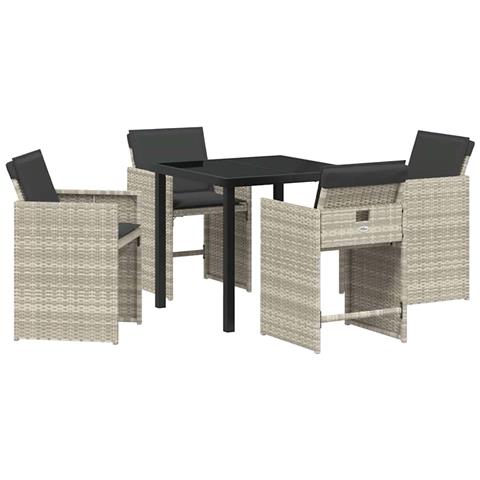 Set da Pranzo per Giardino 5 pcs Grigio chiaro Poly Rattan - Foto 1