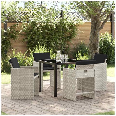 Set da Pranzo per Giardino 5 pcs Grigio chiaro Poly Rattan - Foto 2