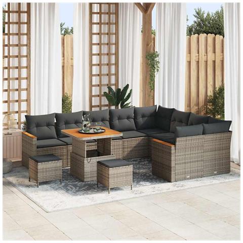 Set Divano da Giardino con cuscino 12 pcs Grigio Poly Rattan - Foto 2