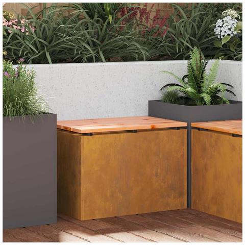 Panchina da giardino Ruggine 60 x 40 x 43 cm acciaio corten - Foto 2