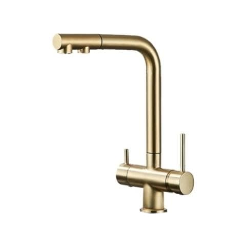 Rubinetto per lavello da cucina, Blackswan, tipo M348, modello oro opaco con uscita acqua purificata e doccia mobile, dimensioni 31,5 cm - Foto 1
